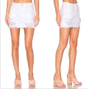 J Brand Bonny Mini Denim Distressed Jean Skirt in White